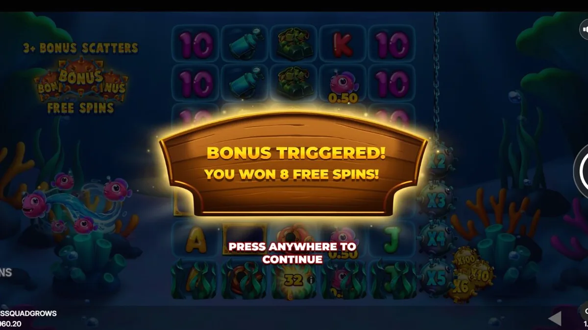 Pemandangan bawah laut yang penuh warna dalam slot Fishin’ Madness Quadgrows