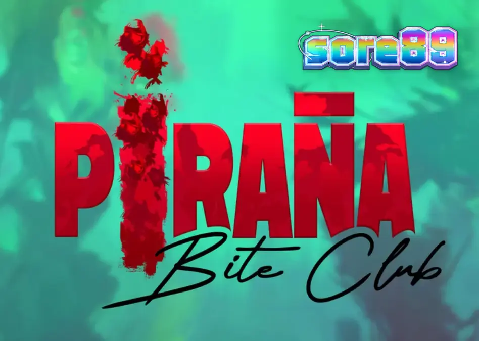 Tampilan visual slot Piranha Bite Club dengan tema retro pin-up dan predator bawah air.